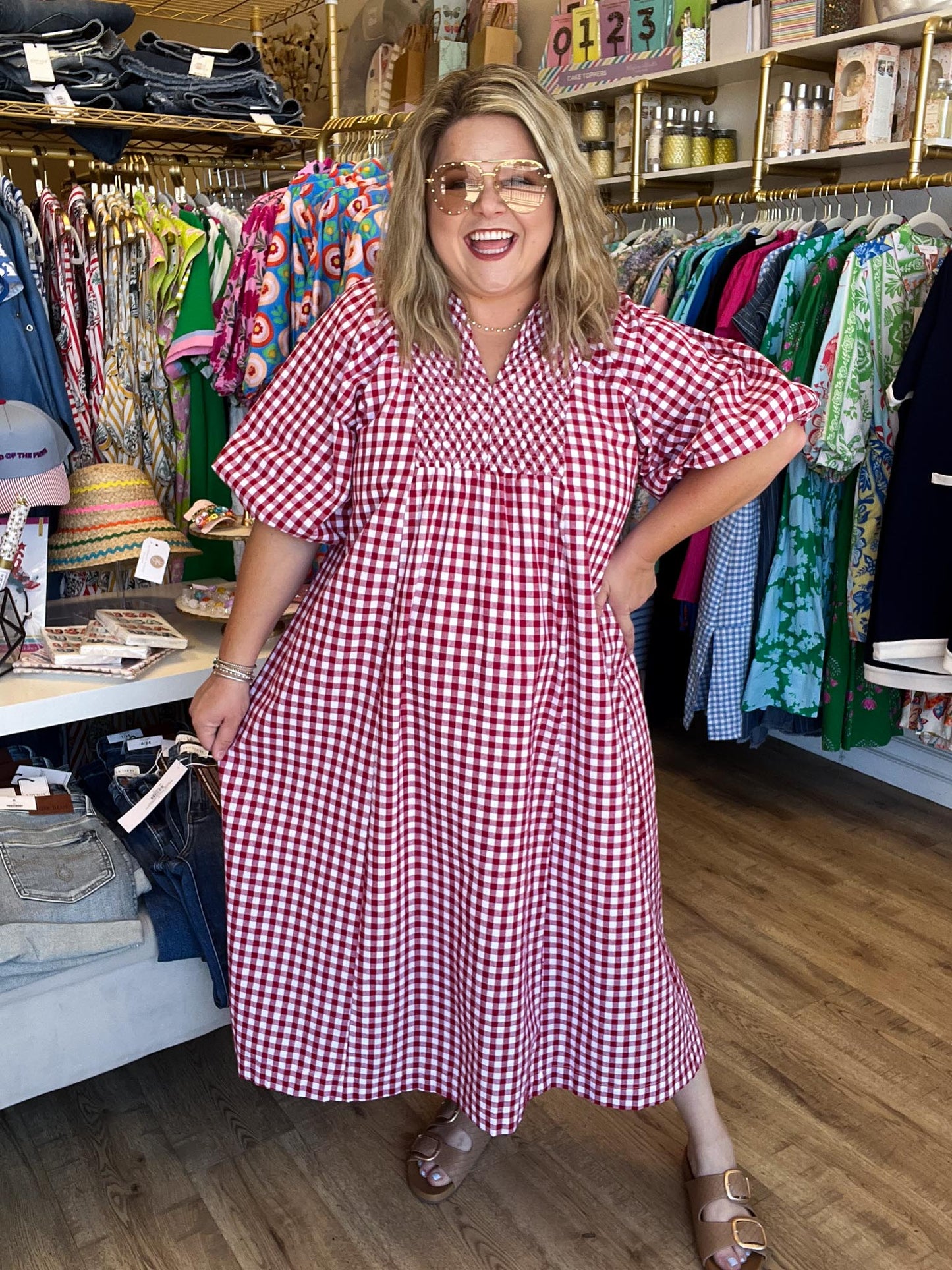 Sweet as Freedom Curvy Red Gingham Midi Dress