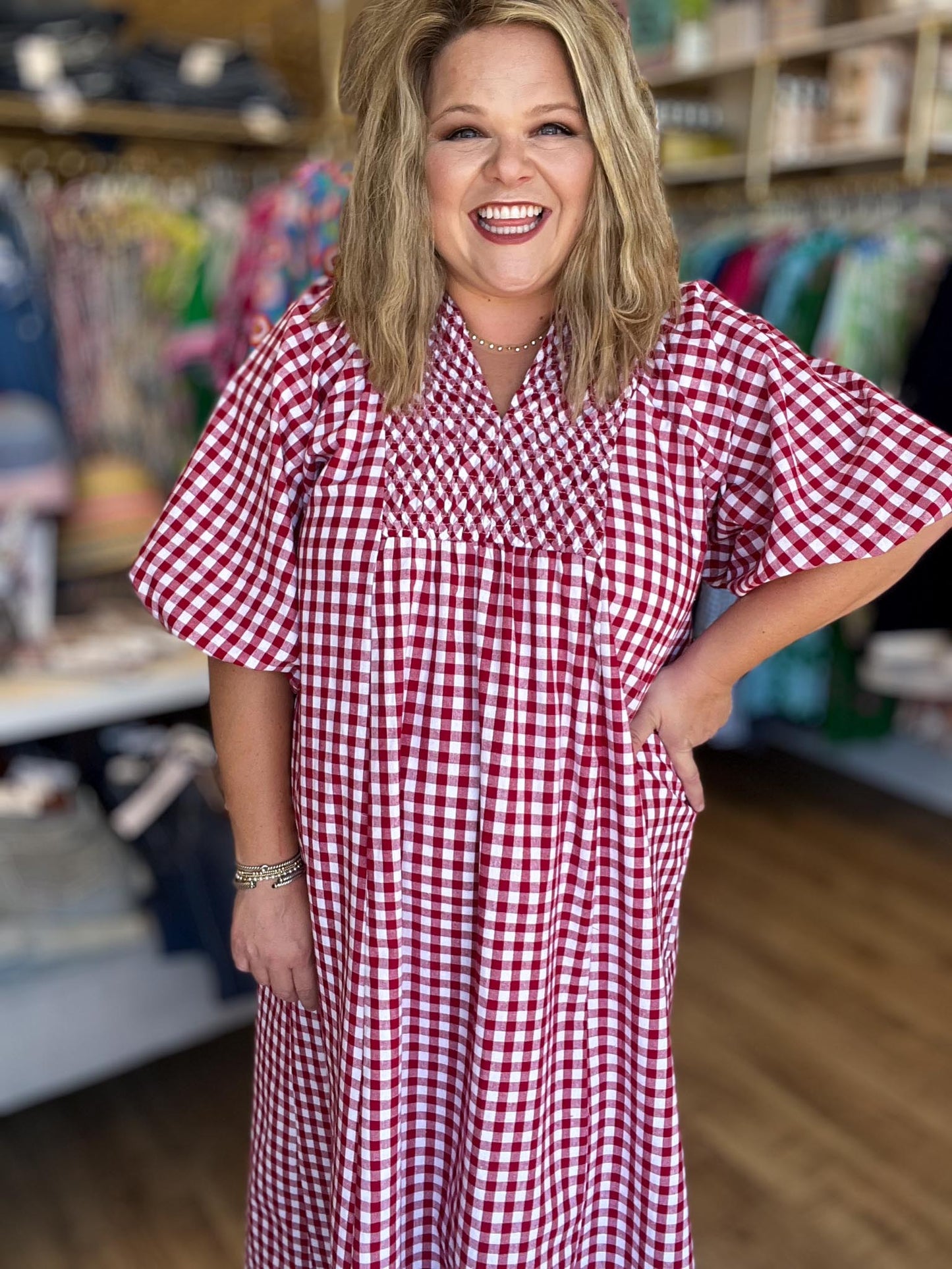 Sweet as Freedom Curvy Red Gingham Midi Dress