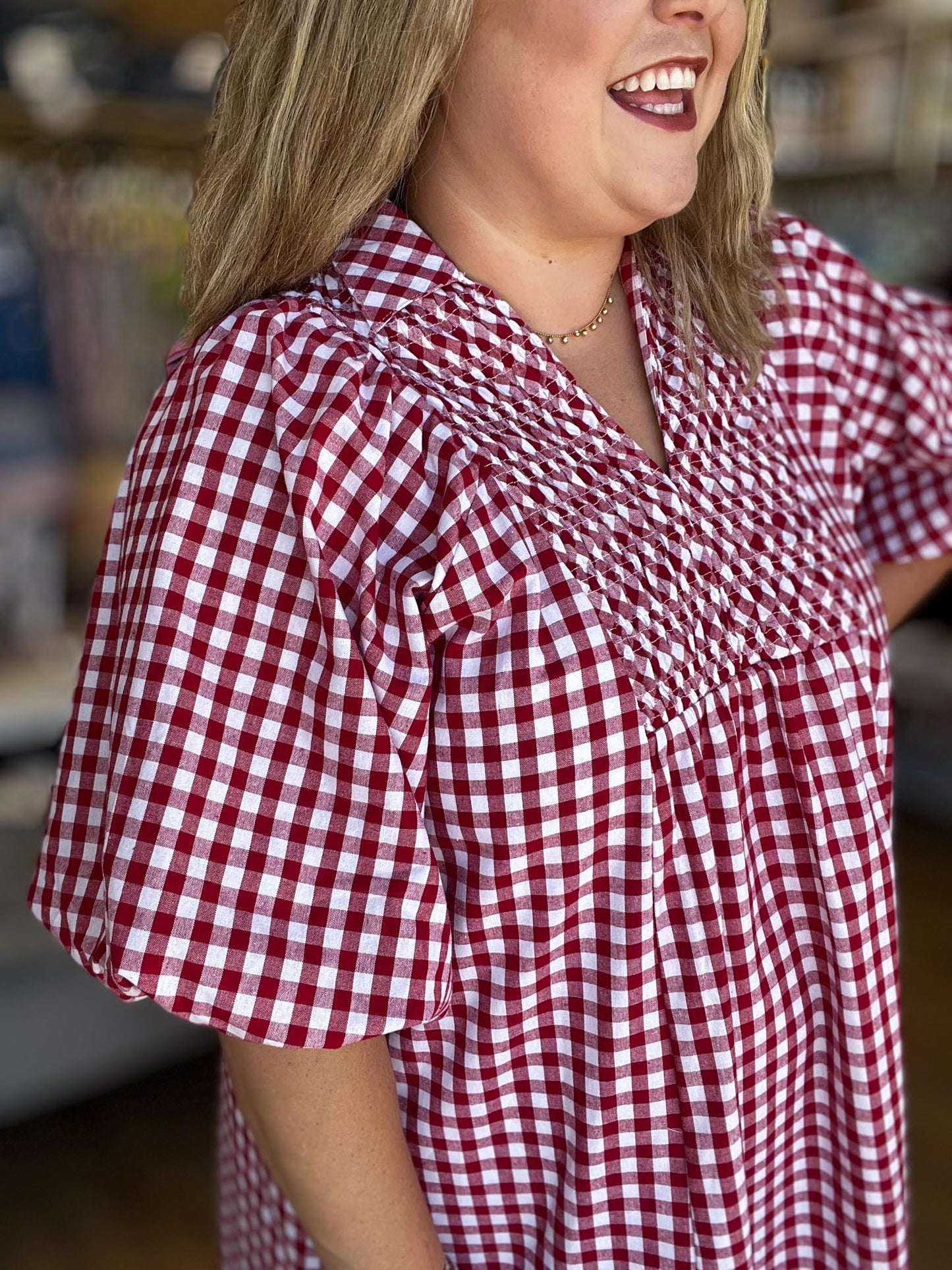 Sweet as Freedom Curvy Red Gingham Midi Dress