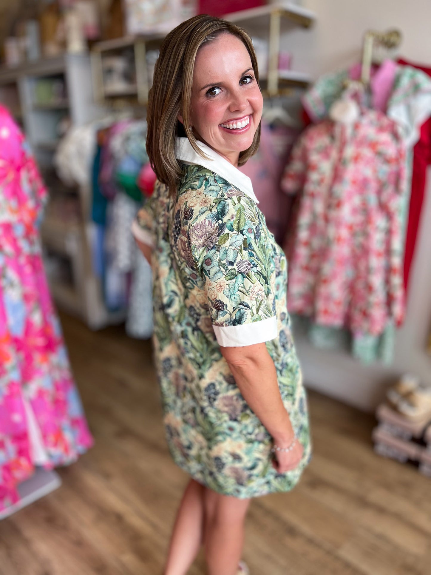 Tansy Tapestry Olive Floral Mini Dress