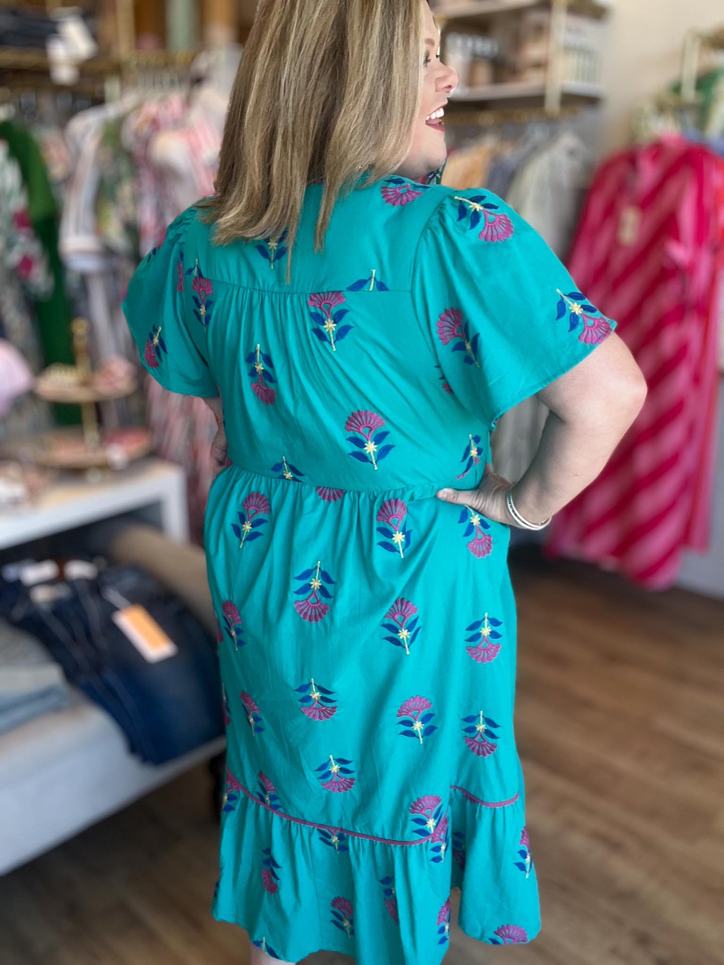 Teal Treasure Curvy Embroidered Midi Dress