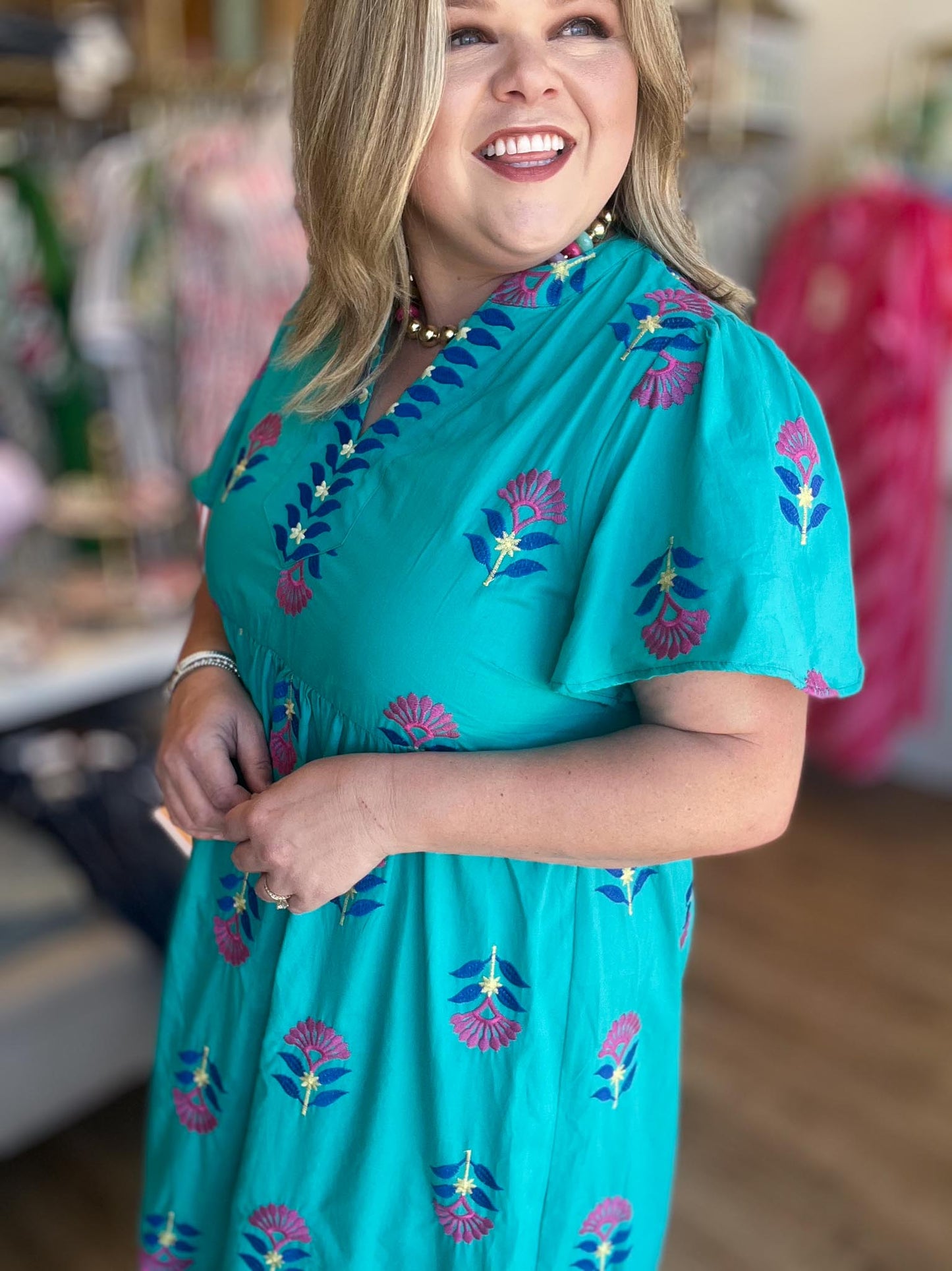 Teal Treasure Curvy Embroidered Midi Dress