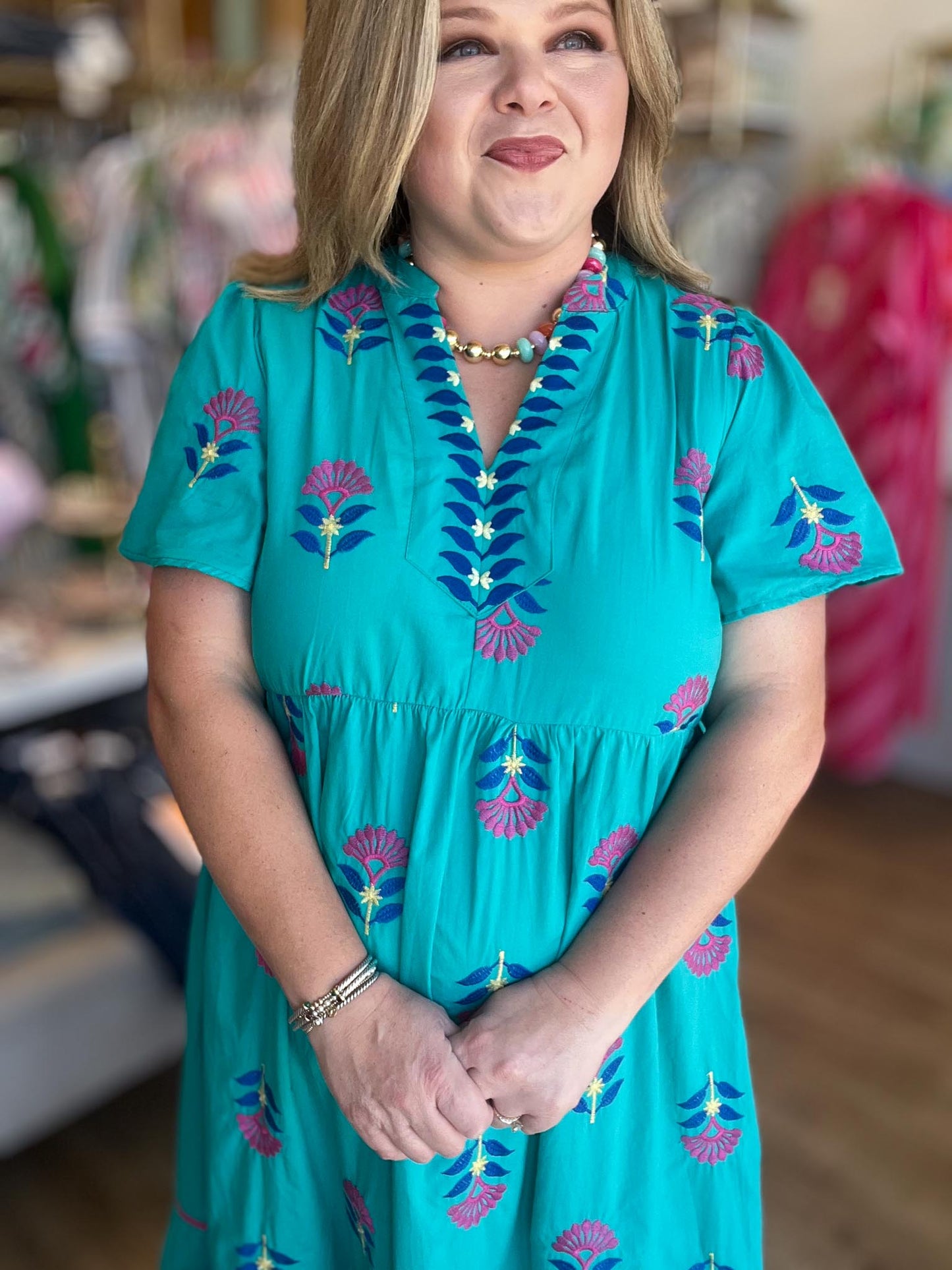 Teal Treasure Curvy Embroidered Midi Dress