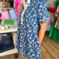 Teal & Tea Roses Blue Floral Mini Dress