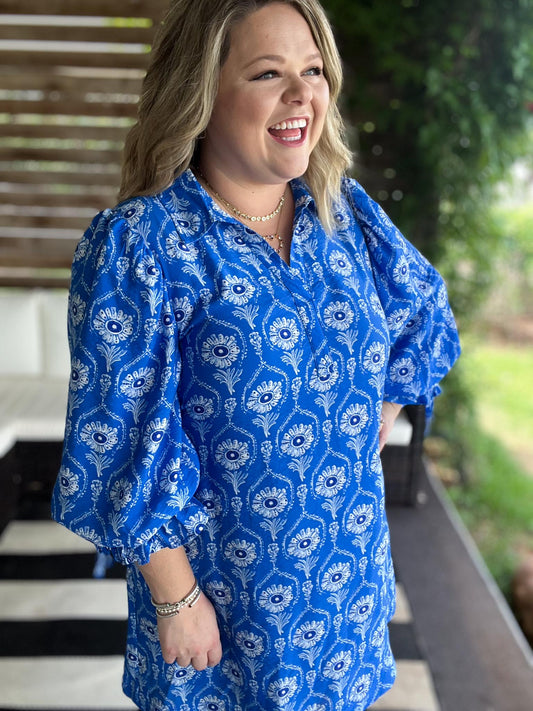 Tequila Sunrise Curvy Cerulean Blue Dress