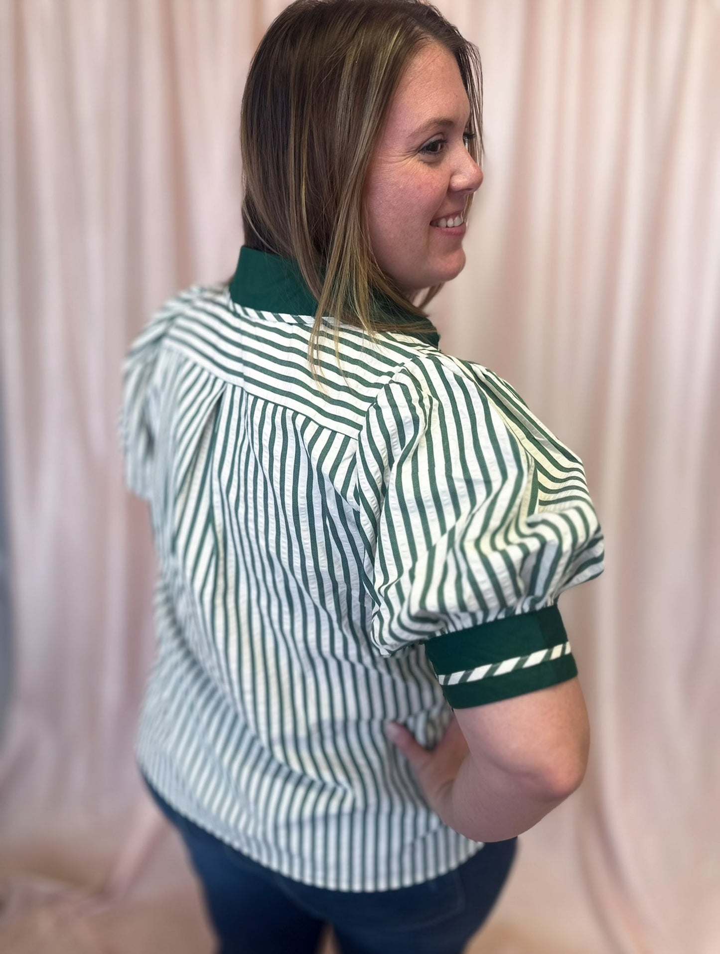 The Ball's in Your Court Green and White Stripe Top