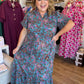 The Bright Side of Fall Plus-Size Teal Floral Button Down Midi Dress