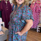 The Bright Side of Fall Plus-Size Teal Floral Button Down Midi Dress