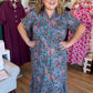 The Bright Side of Fall Plus-Size Teal Floral Button Down Midi Dress