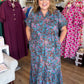 The Bright Side of Fall Plus-Size Teal Floral Button Down Midi Dress
