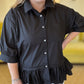 The Essential Curvy Black Ruffle Button Top