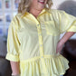 The Essential Curvy Yellow Ruffle Button Top