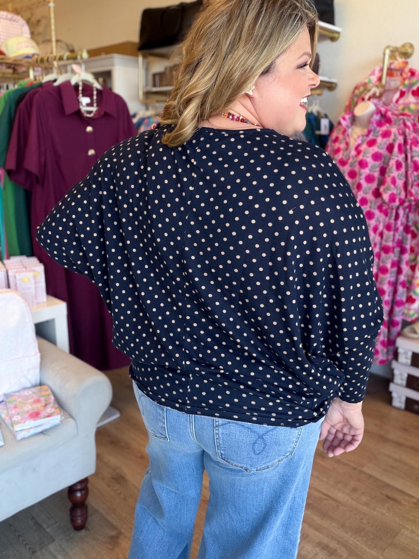 The Everday Dot Curvy Navy Polka Dot Top