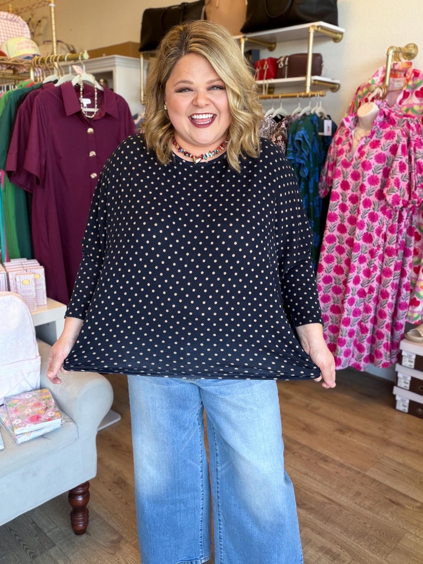 The Everday Dot Curvy Navy Polka Dot Top