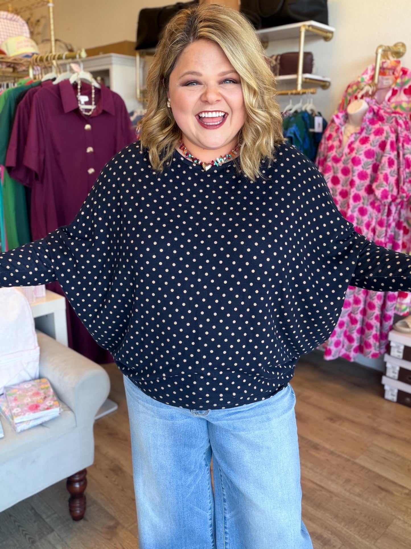 The Everday Dot Curvy Navy Polka Dot Top