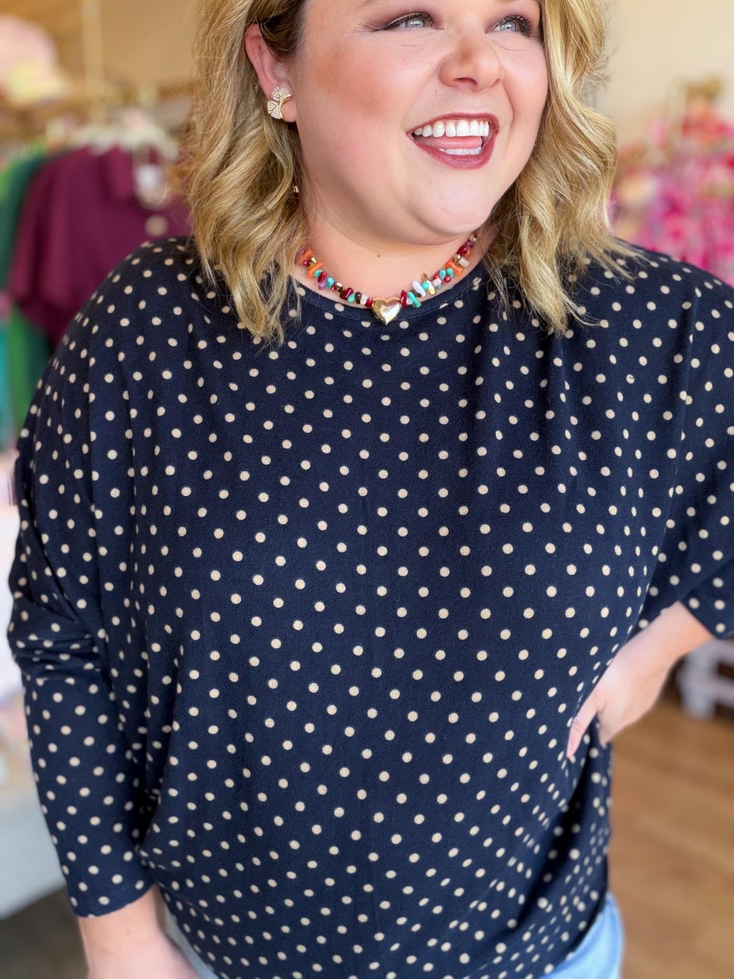 The Everday Dot Curvy Navy Polka Dot Top