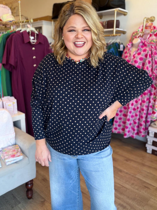 The Everday Dot Curvy Navy Polka Dot Top