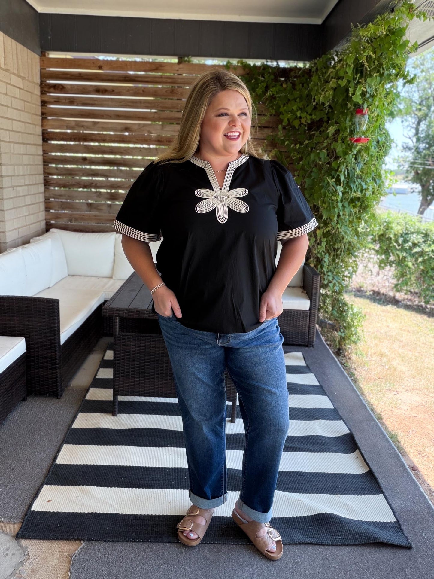 The Last Bloom Plus-Size Black Embroidered Top