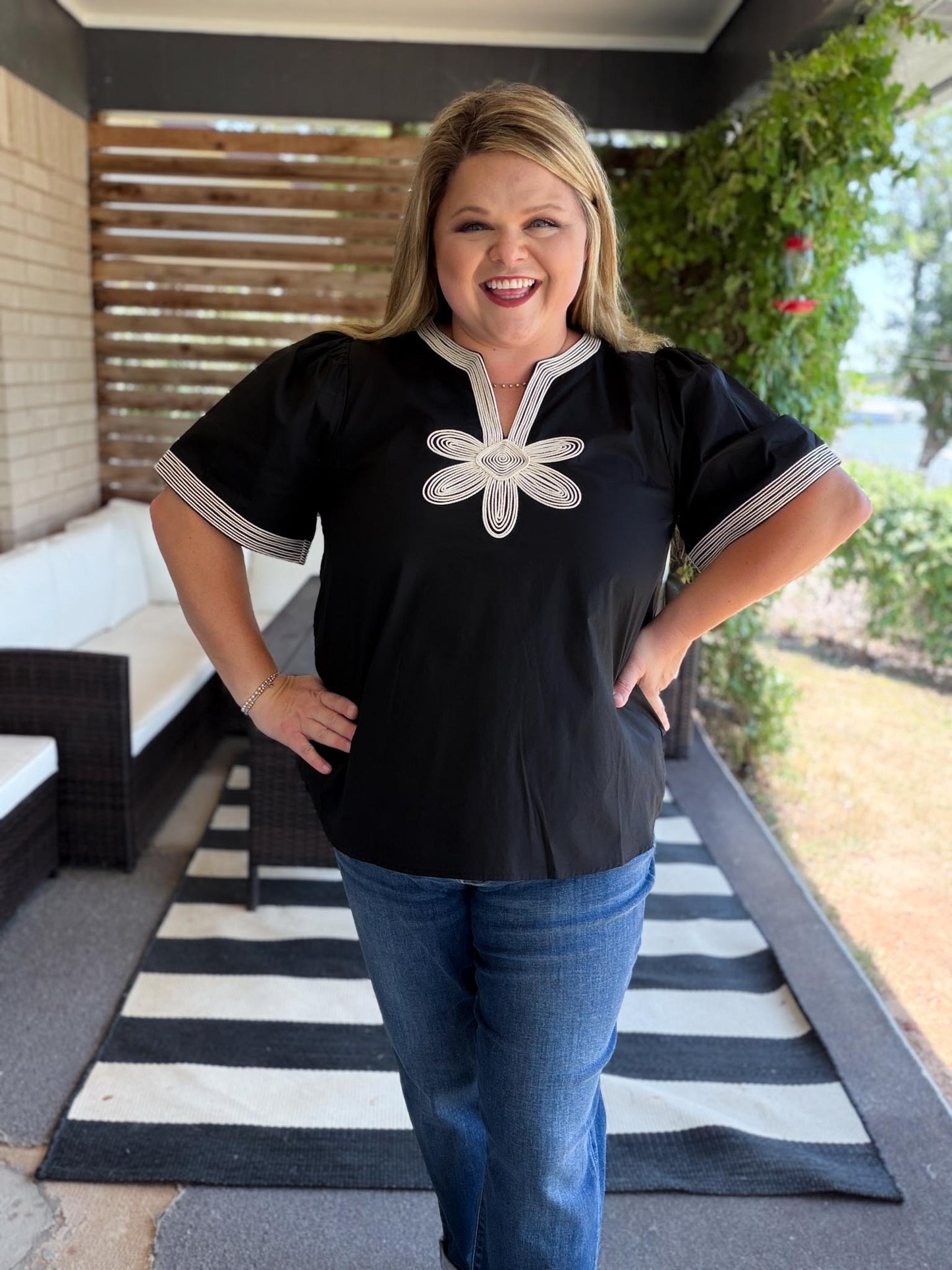 The Last Bloom Plus-Size Black Embroidered Top