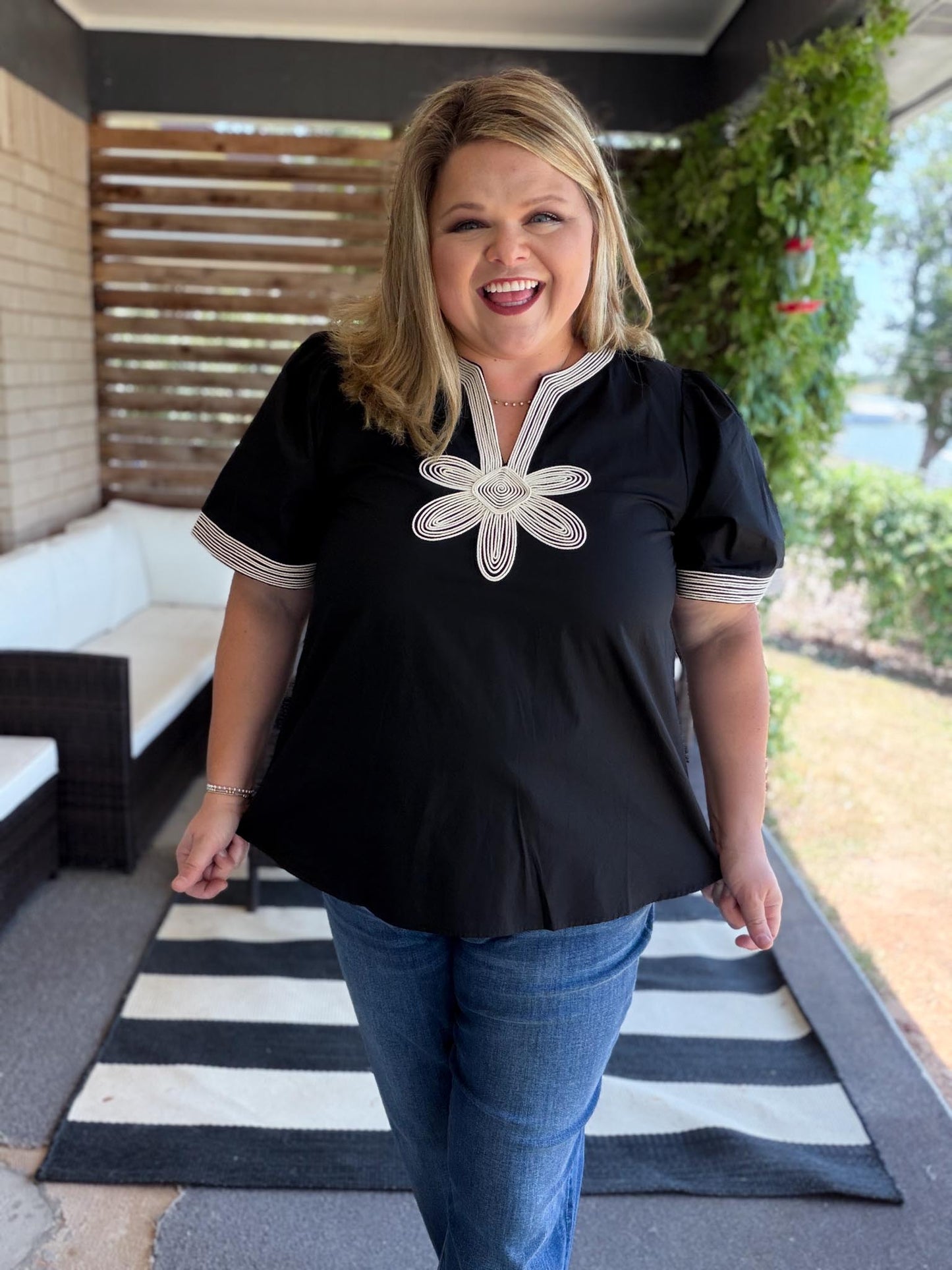 The Last Bloom Plus-Size Black Embroidered Top