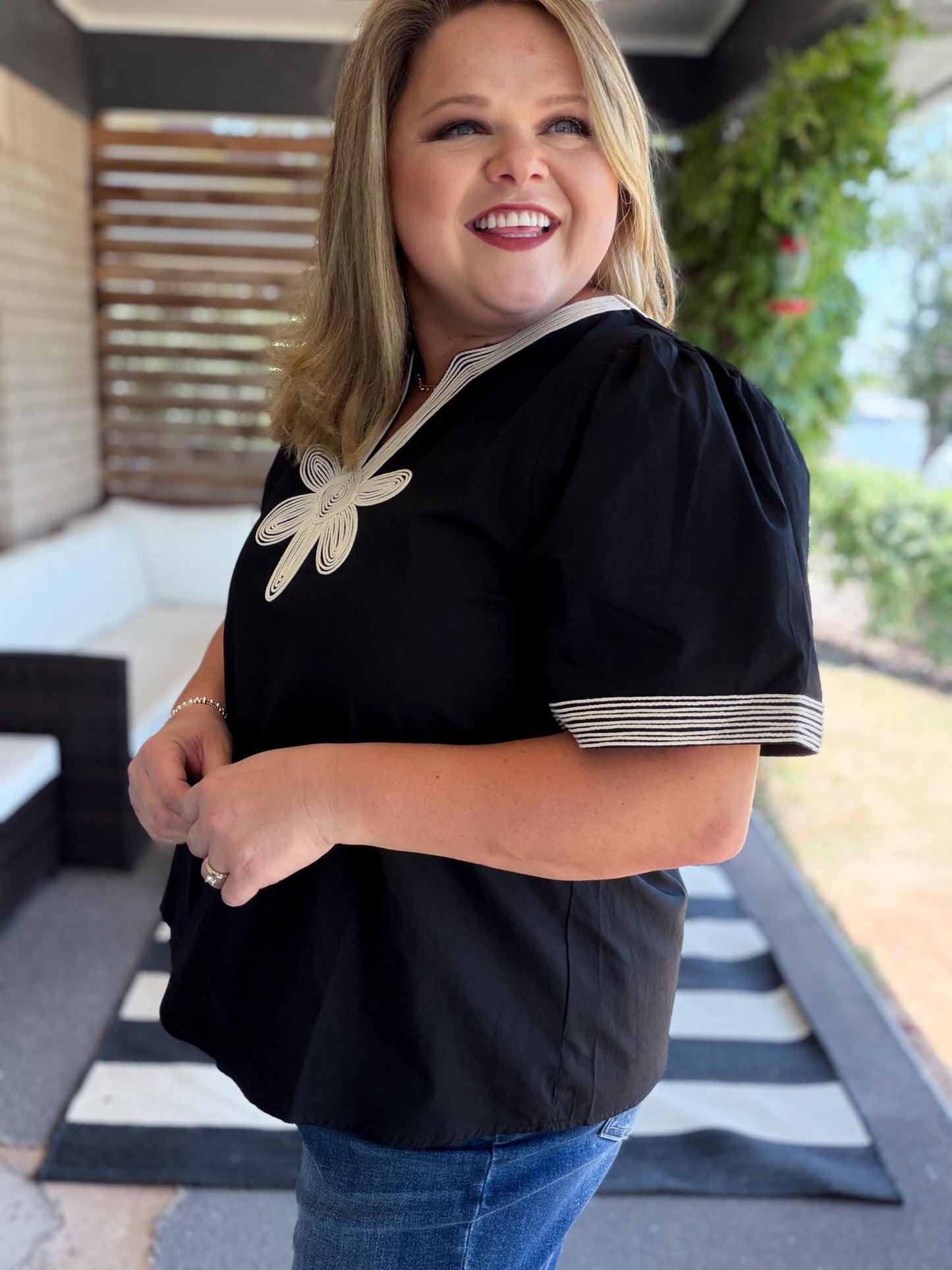 The Last Bloom Plus-Size Black Embroidered Top