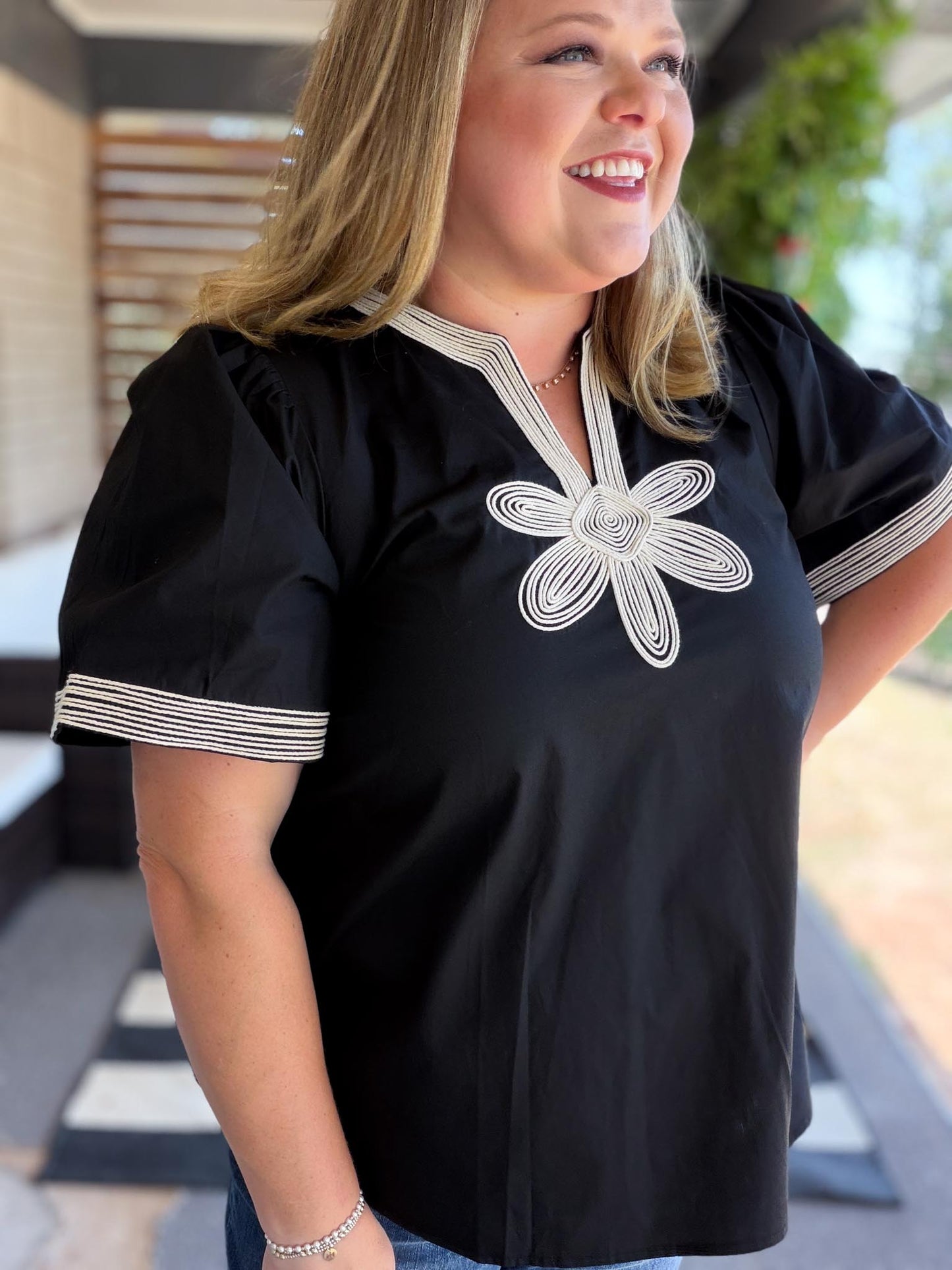 The Last Bloom Plus-Size Black Embroidered Top