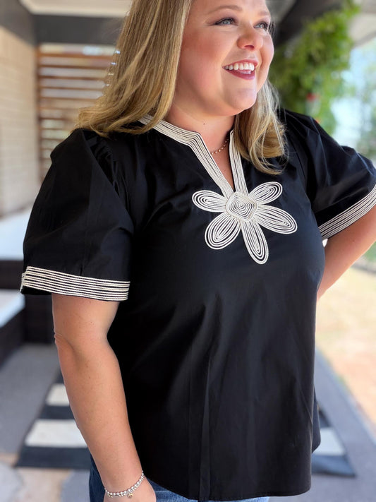 The Last Bloom Plus-Size Black Embroidered Top