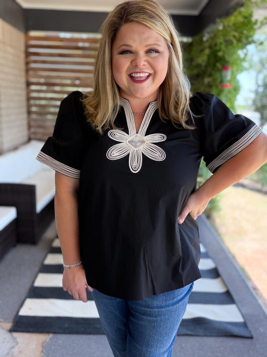 The Last Bloom Plus-Size Black Embroidered Top