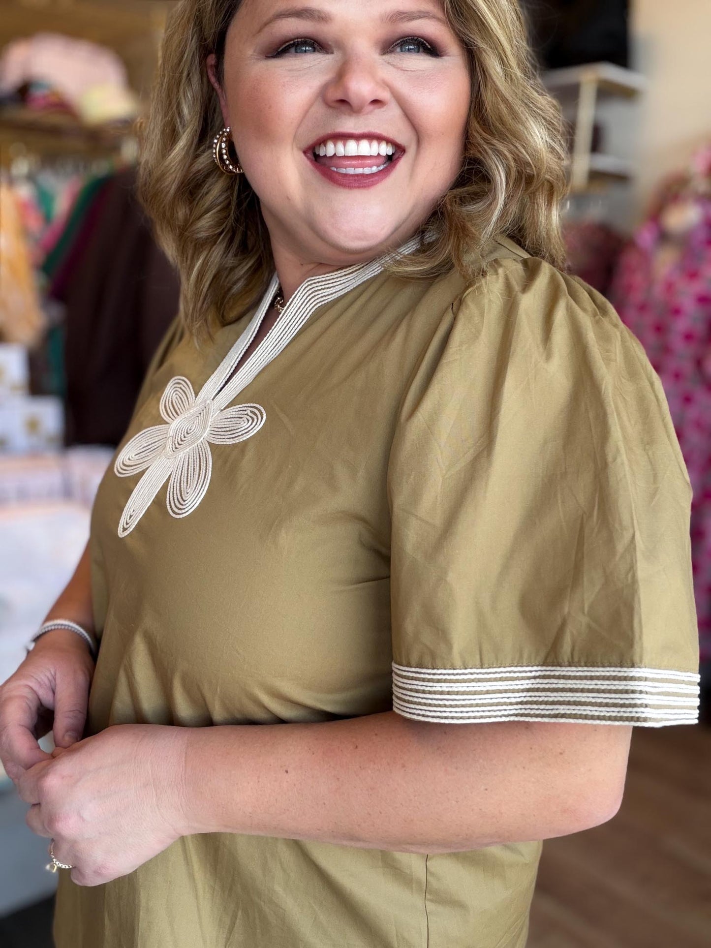 The Last Bloom Plus-Size Olive Embroidered Top