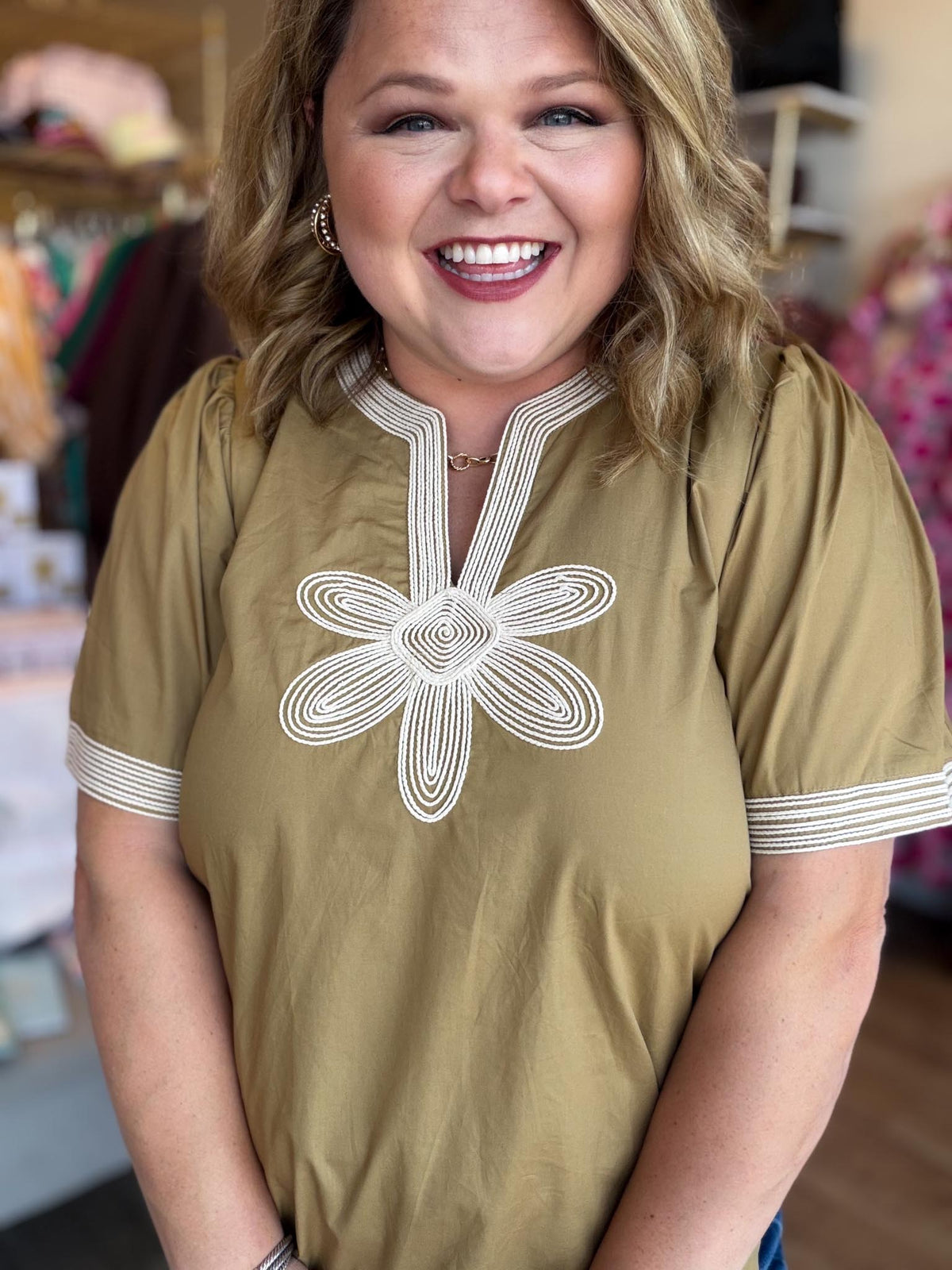 The Last Bloom Plus-Size Olive Embroidered Top