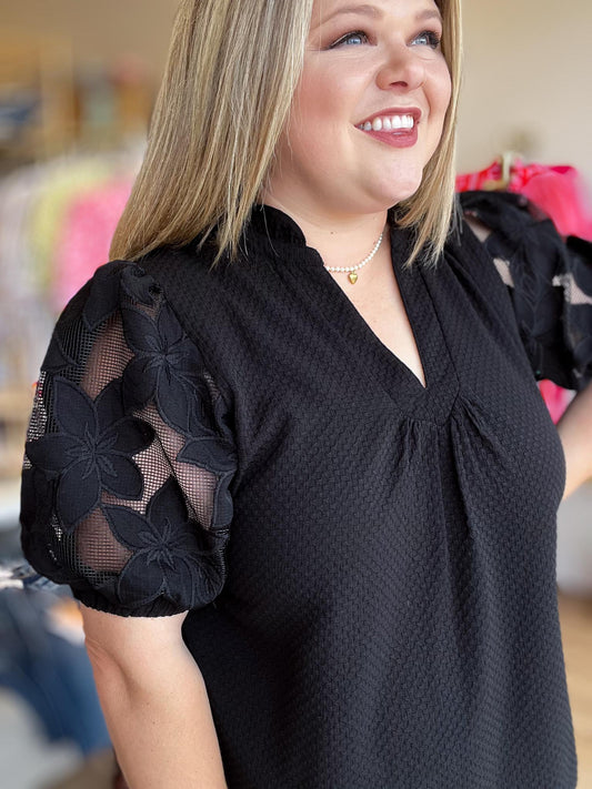 The Main Character Curvy Black Textured Top