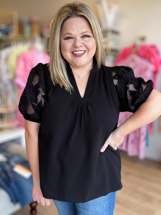 The Main Character Curvy Black Textured Top