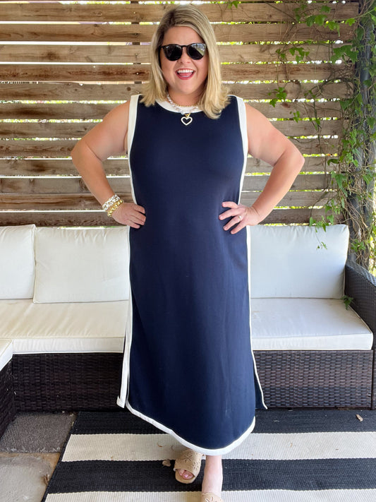 The Meredith Blake Curvy Navy Midi Dress