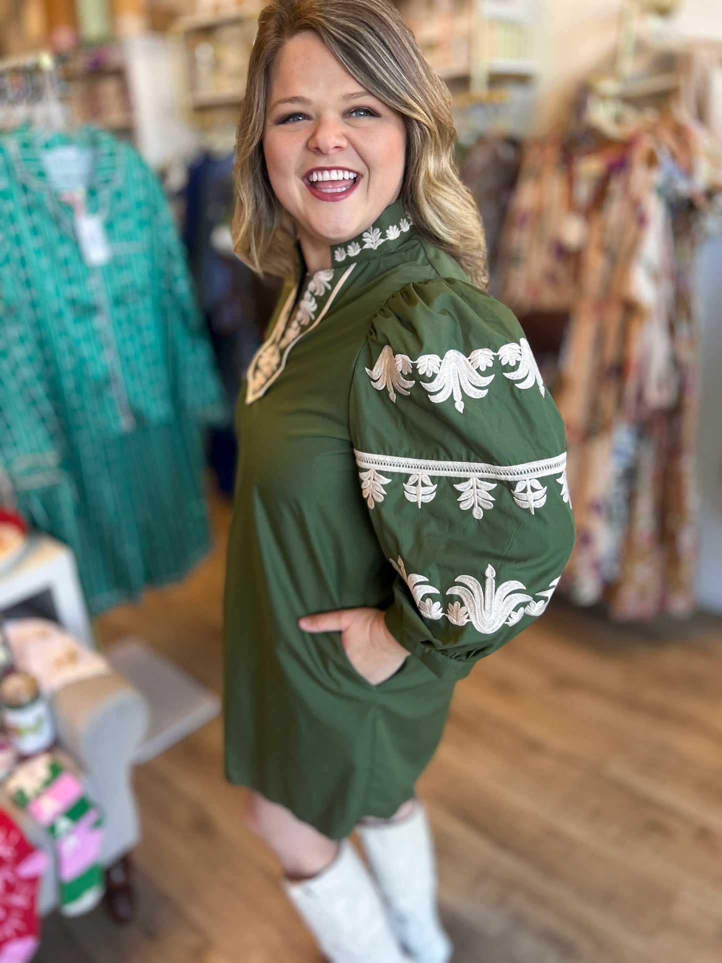 The Olive Hour Embroidered Mini Dress