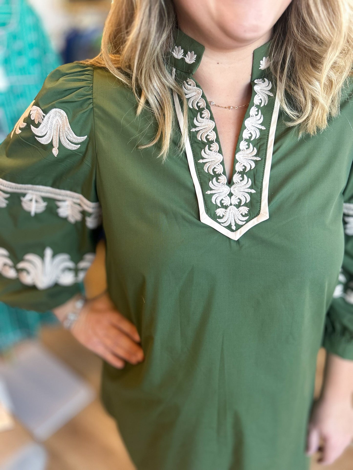 The Olive Hour Embroidered Mini Dress