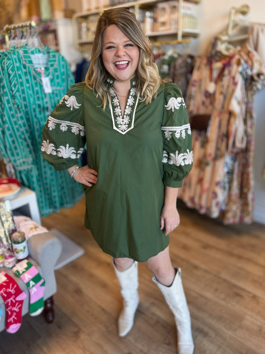 The Olive Hour Embroidered Mini Dress