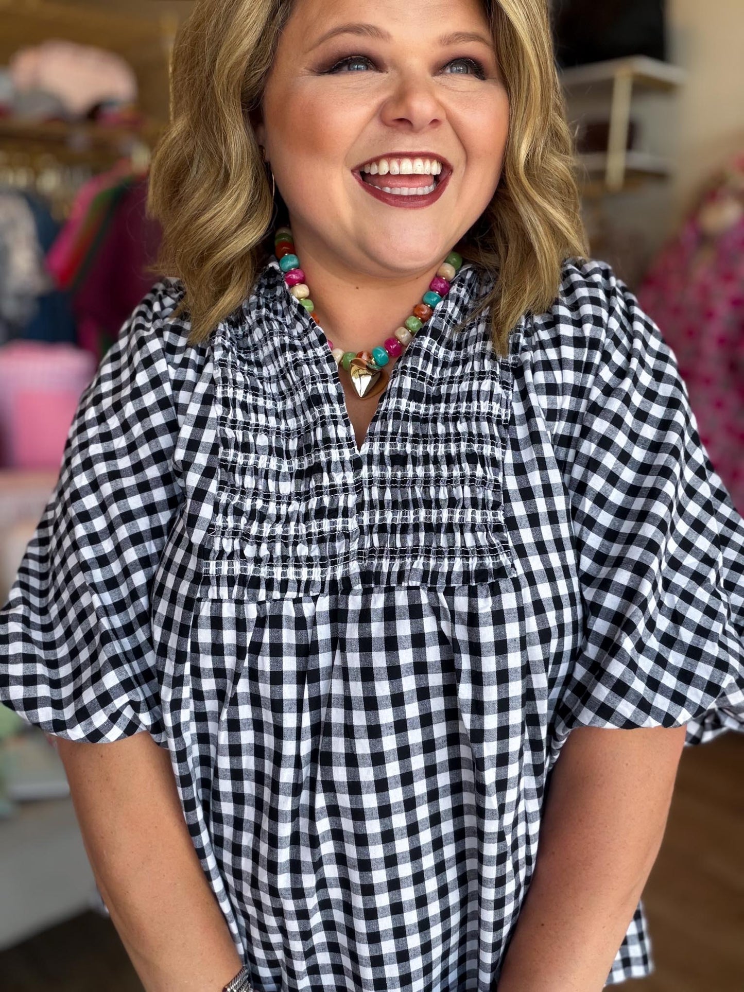 The Patch Party Curvy Black Gingham Top