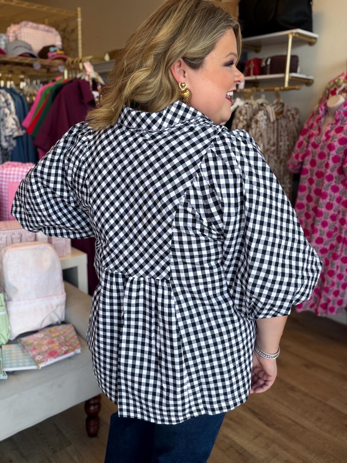 The Patch Party Curvy Black Gingham Top