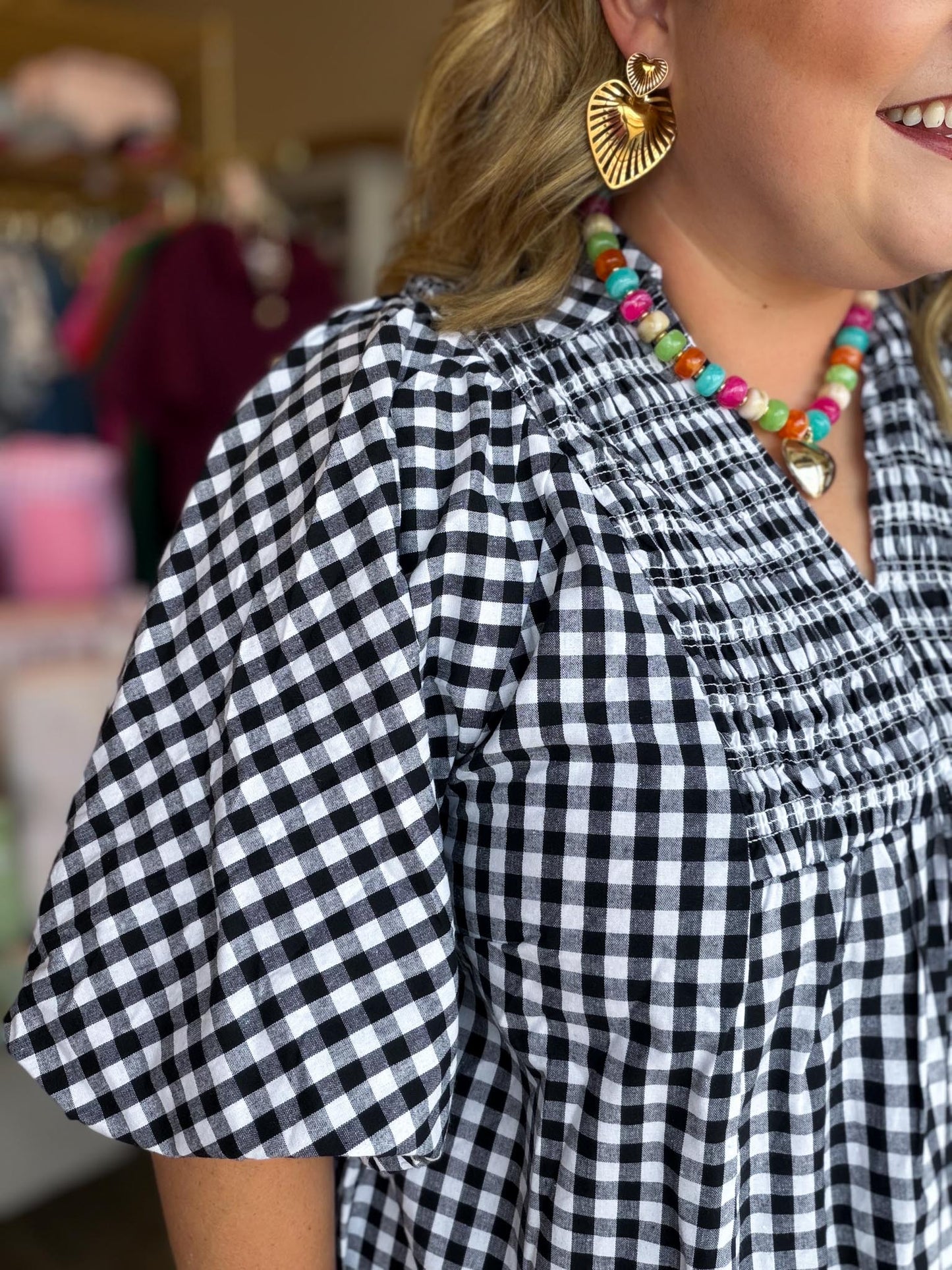 The Patch Party Curvy Black Gingham Top