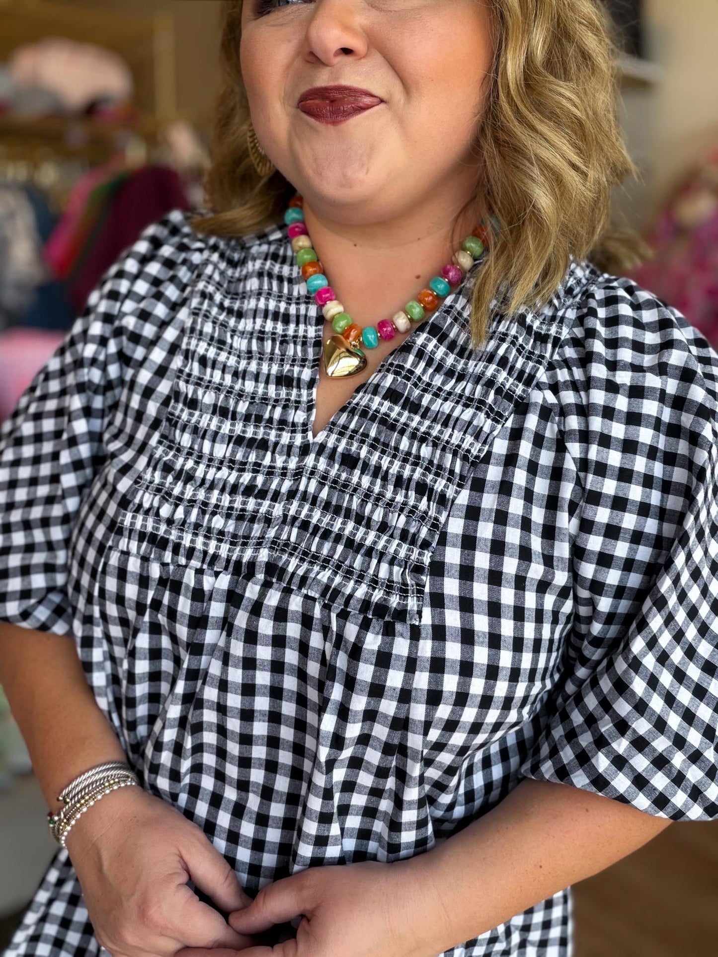 The Patch Party Curvy Black Gingham Top