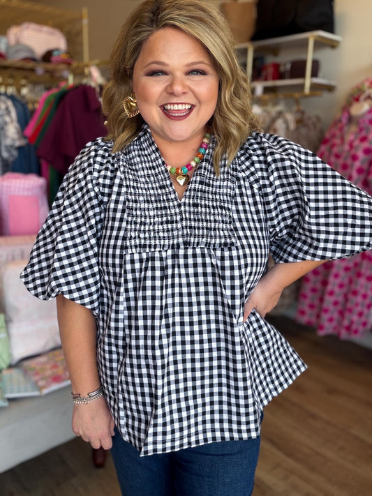 The Patch Party Curvy Black Gingham Top