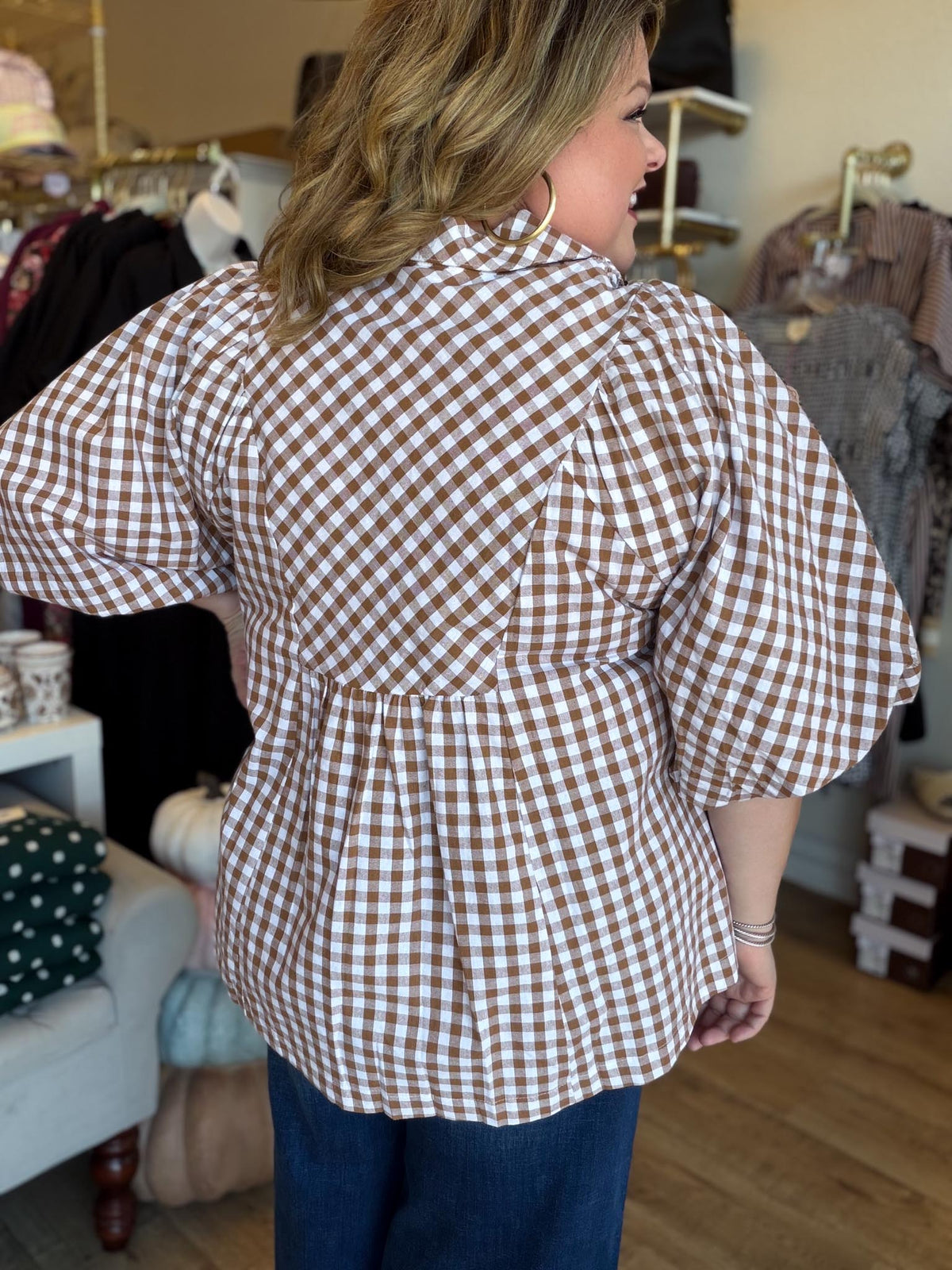 The Patch Party Curvy Brown Gingham Top