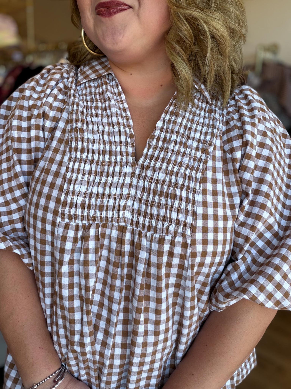 The Patch Party Curvy Brown Gingham Top