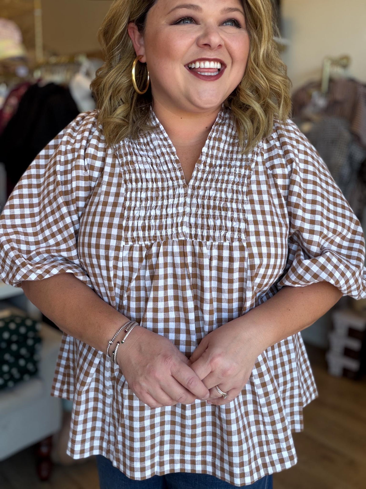 The Patch Party Curvy Brown Gingham Top
