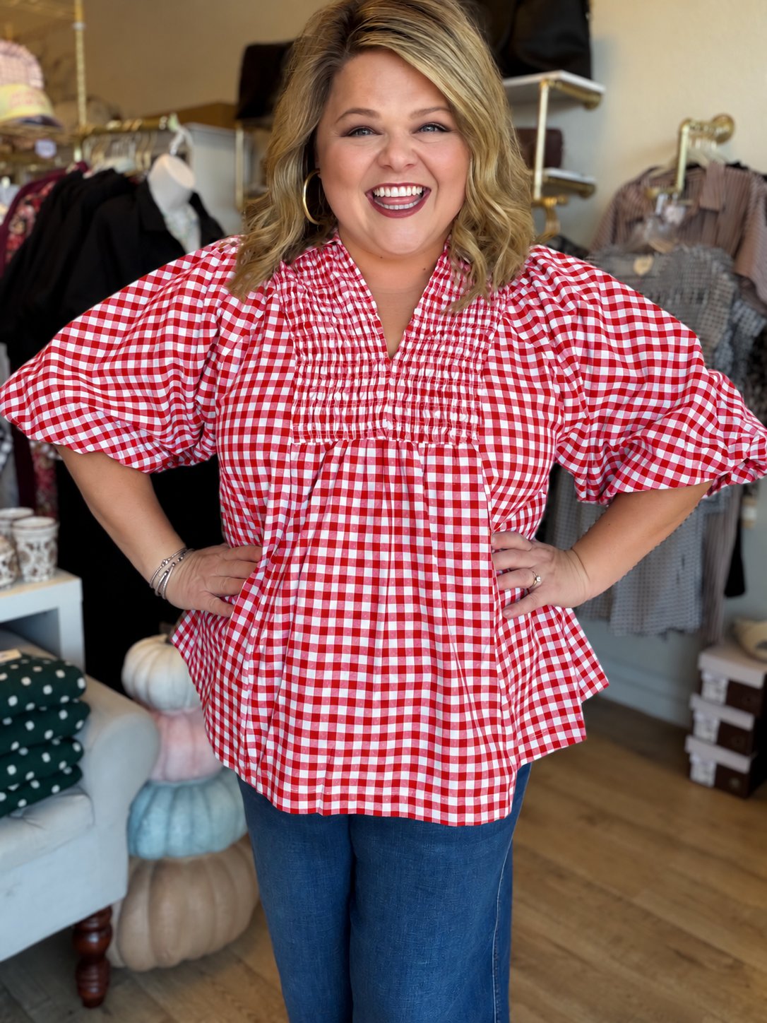 The Patch Party Curvy Red Gingham Top