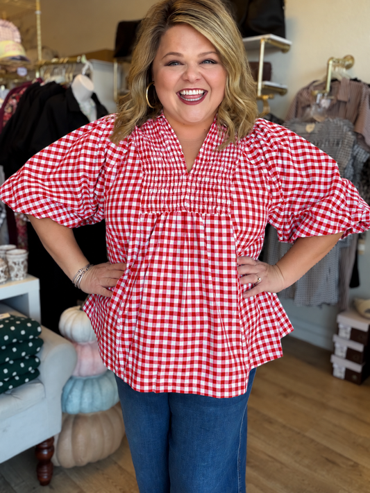 The Patch Party Curvy Red Gingham Top