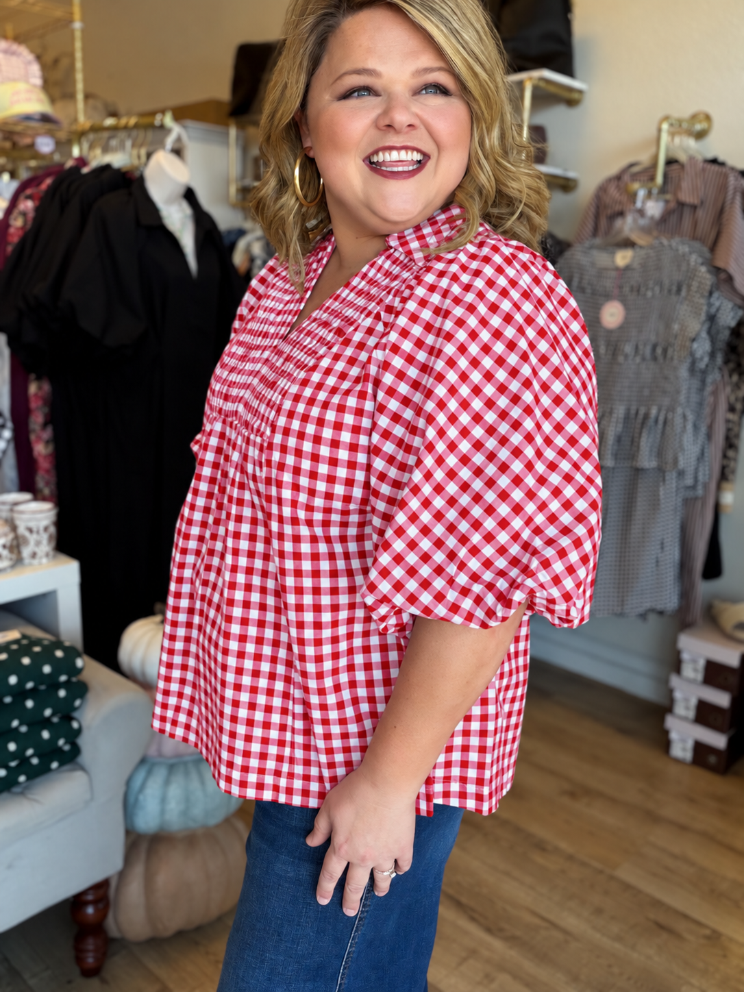 The Patch Party Curvy Red Gingham Top