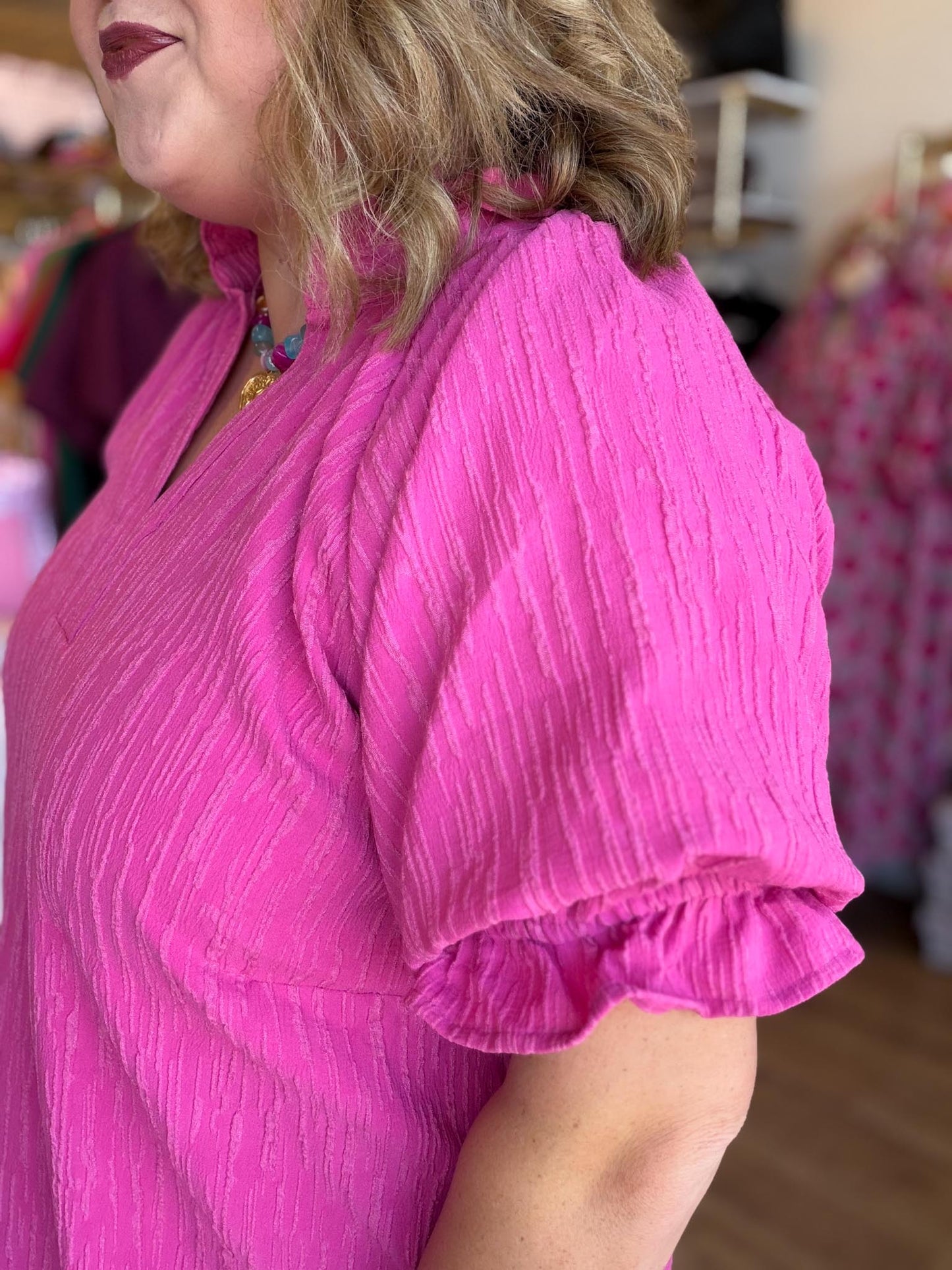 The Pink Moment Curvy Ruffled Shift Dress