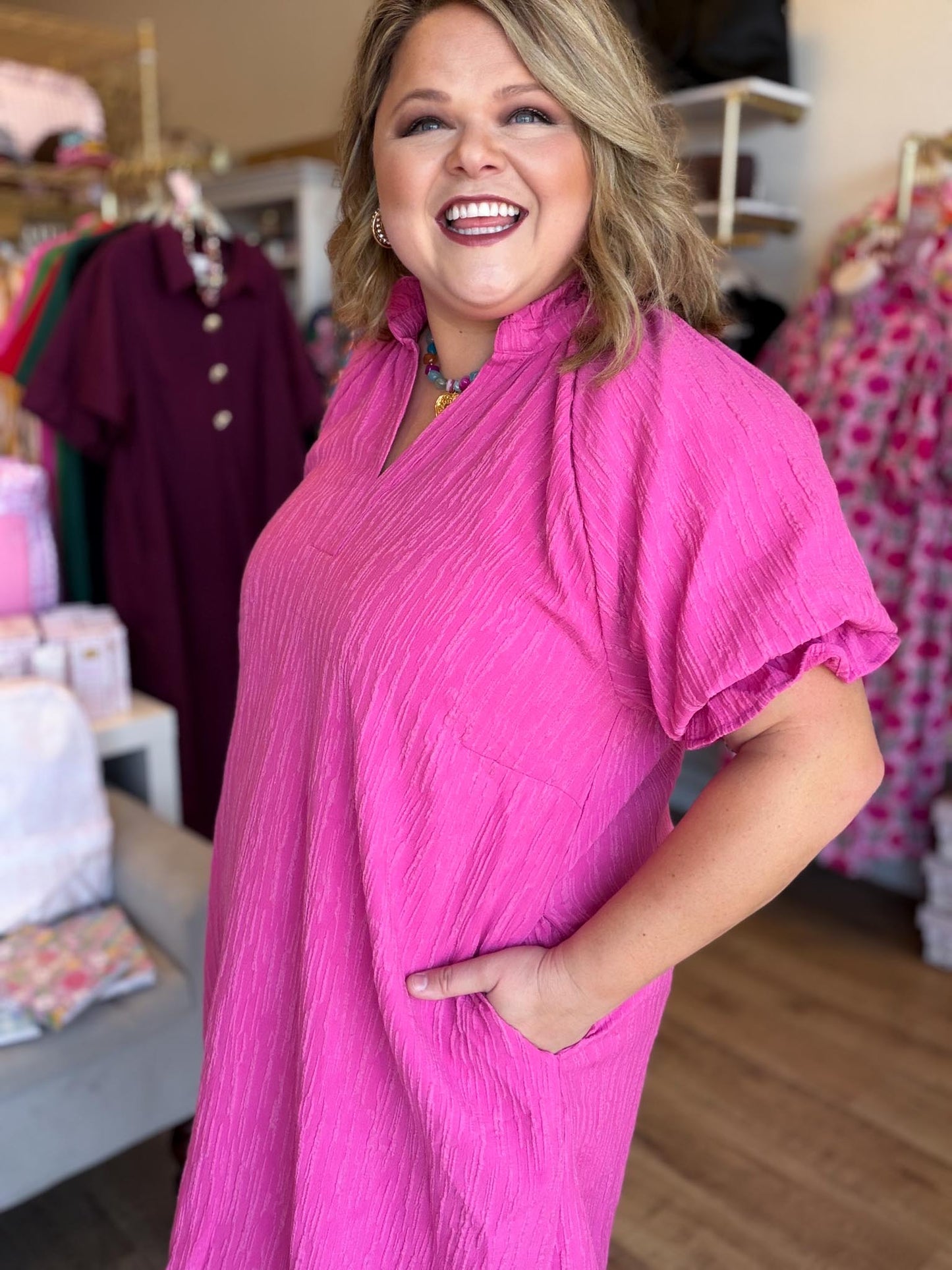 The Pink Moment Curvy Ruffled Shift Dress