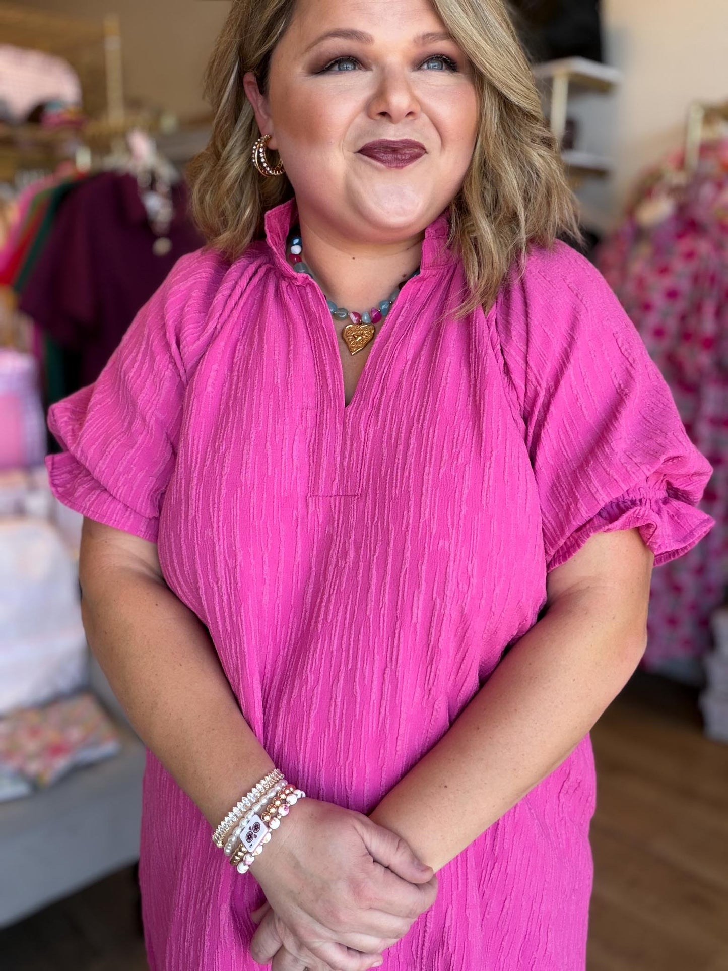 The Pink Moment Curvy Ruffled Shift Dress